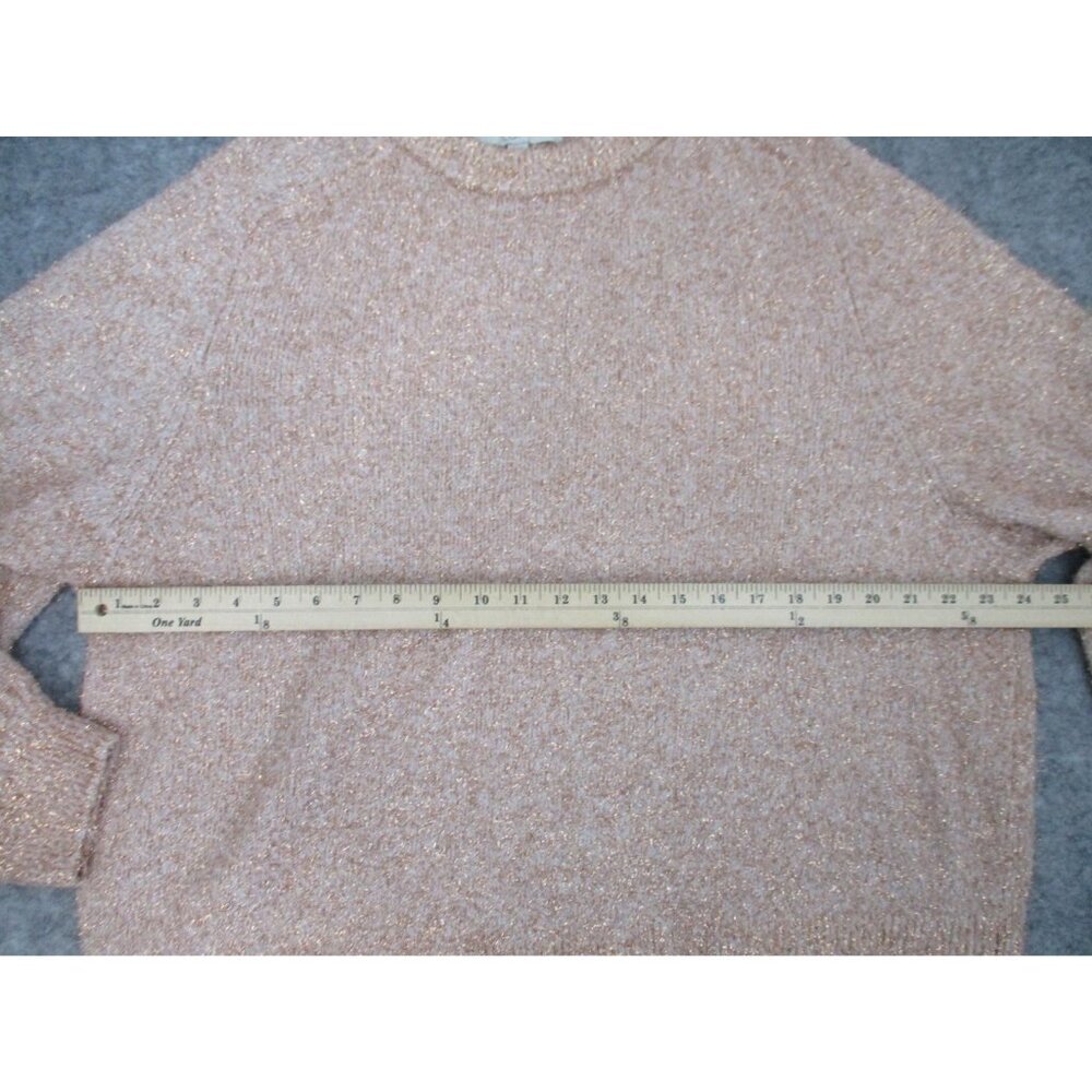 Loft Beige Gold Metallic Shimmer Fluffy Long Sleeve Sweater Womens XL - Picture 9 of 14
